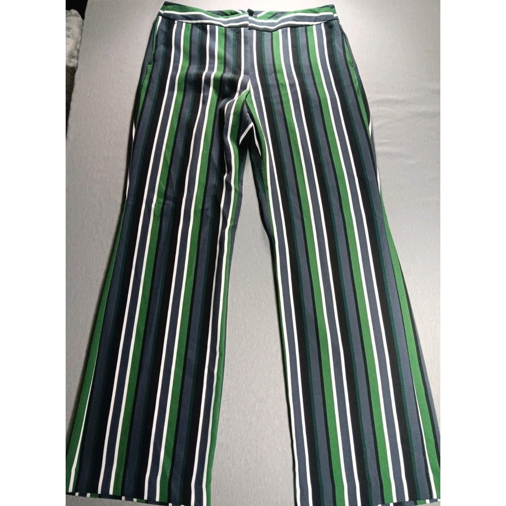Ann Taylor Factory Wide Leg Dress Pants Womens 10 Green Striped Stretch Pockets